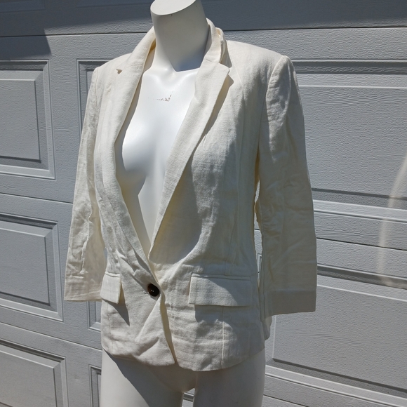 Elevenses Anthropologie Size 2 Linen Blend White Blazer Jacket Top Blouse xs - Picture 7 of 8